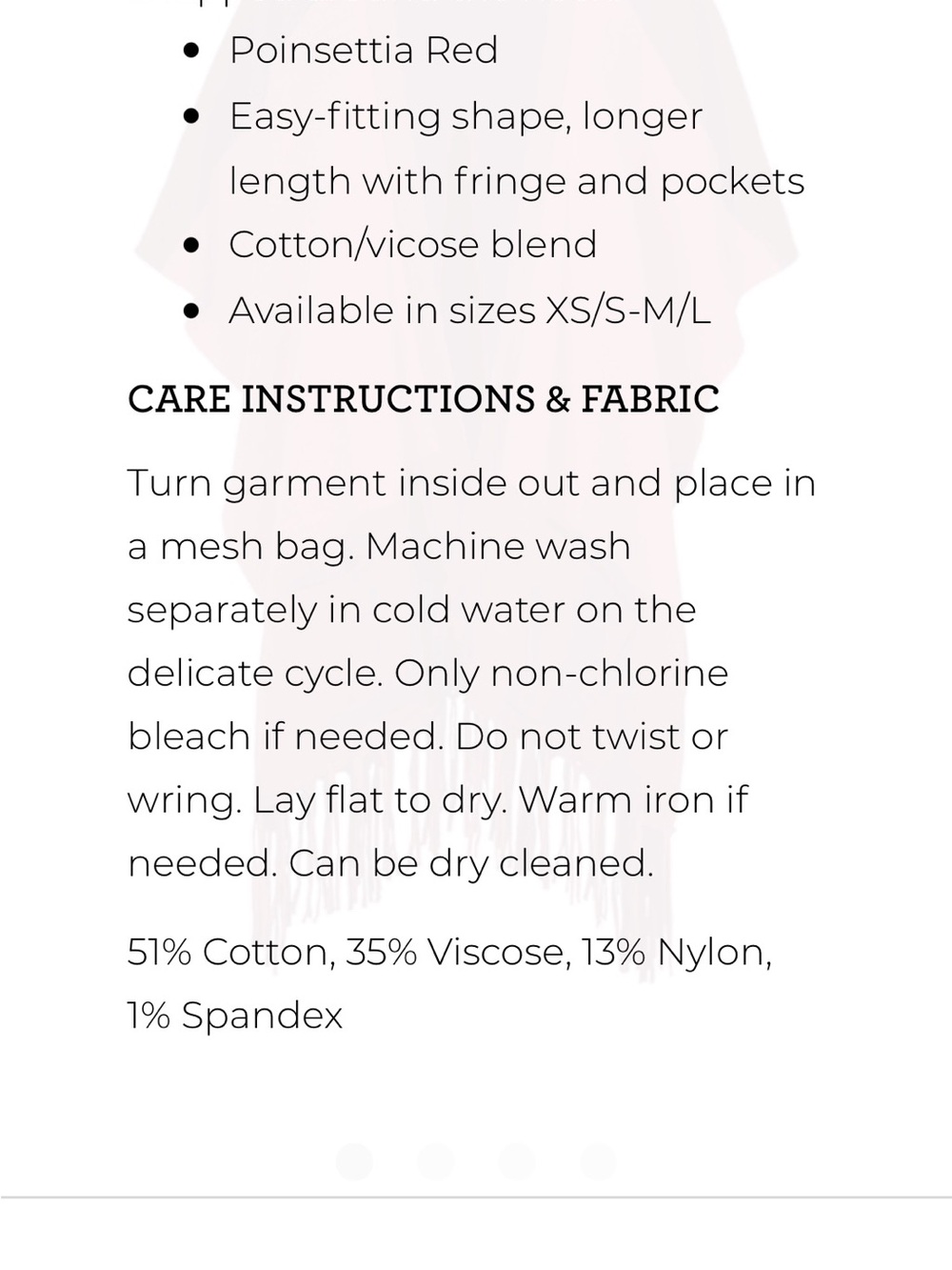 CAbi Fringe Poncho, Red, XS/Small - Picture 5 of 6